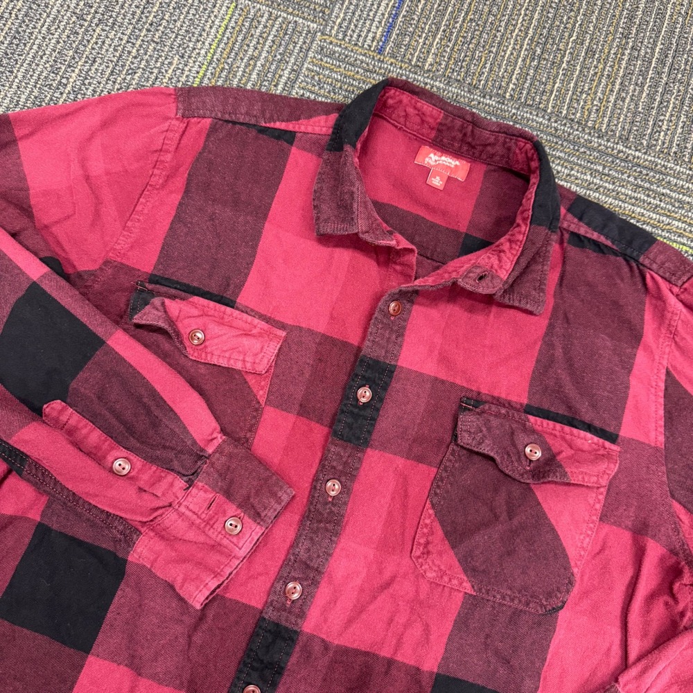 Arizona Jeans Mens XL‎ Red Black Buffalo Plaid Long Sleeve Flannel Shirt